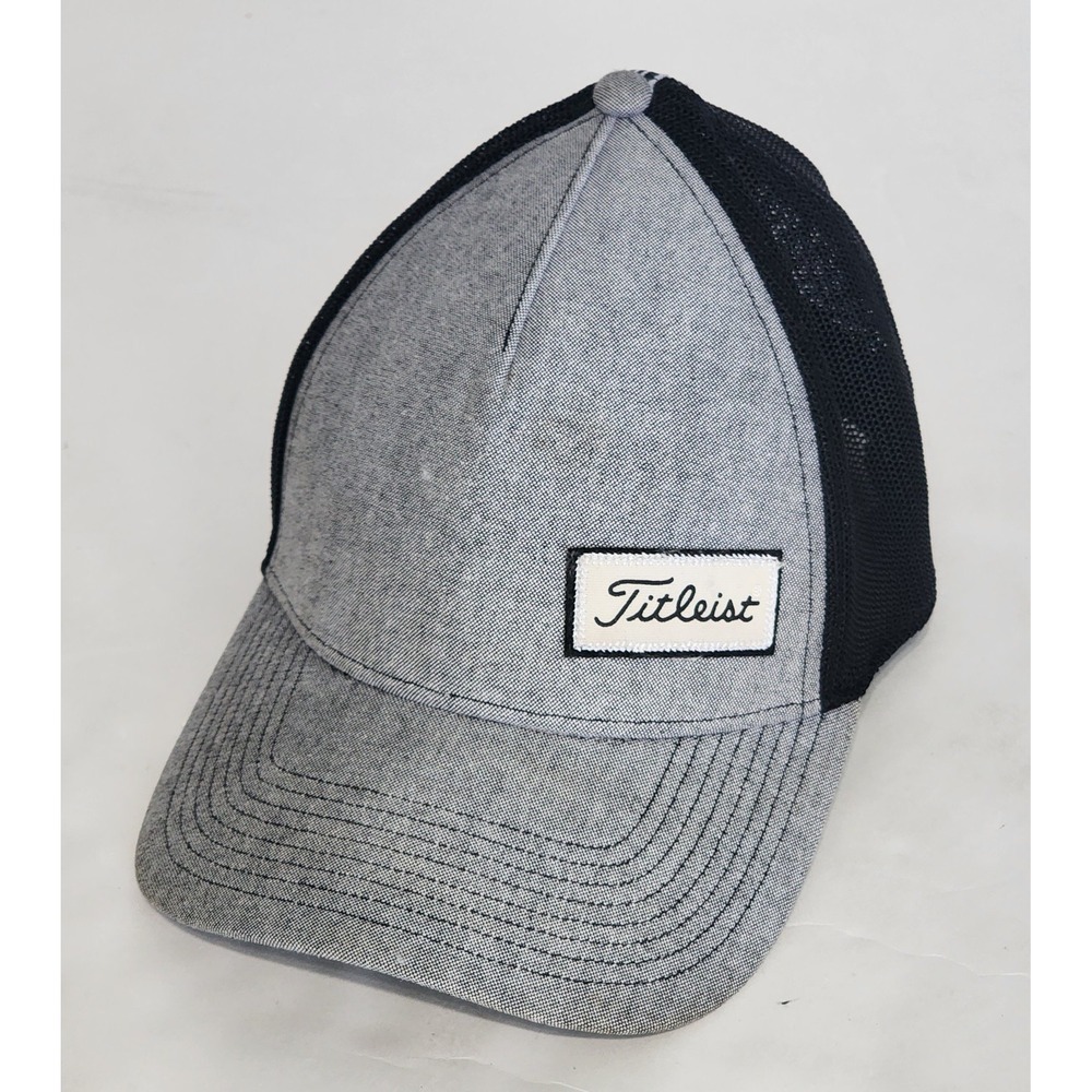 Titleist Golf Tour Offset Logo Hat‎ Adult M/L Gray Black Mesh A-Flex Fitted Cap